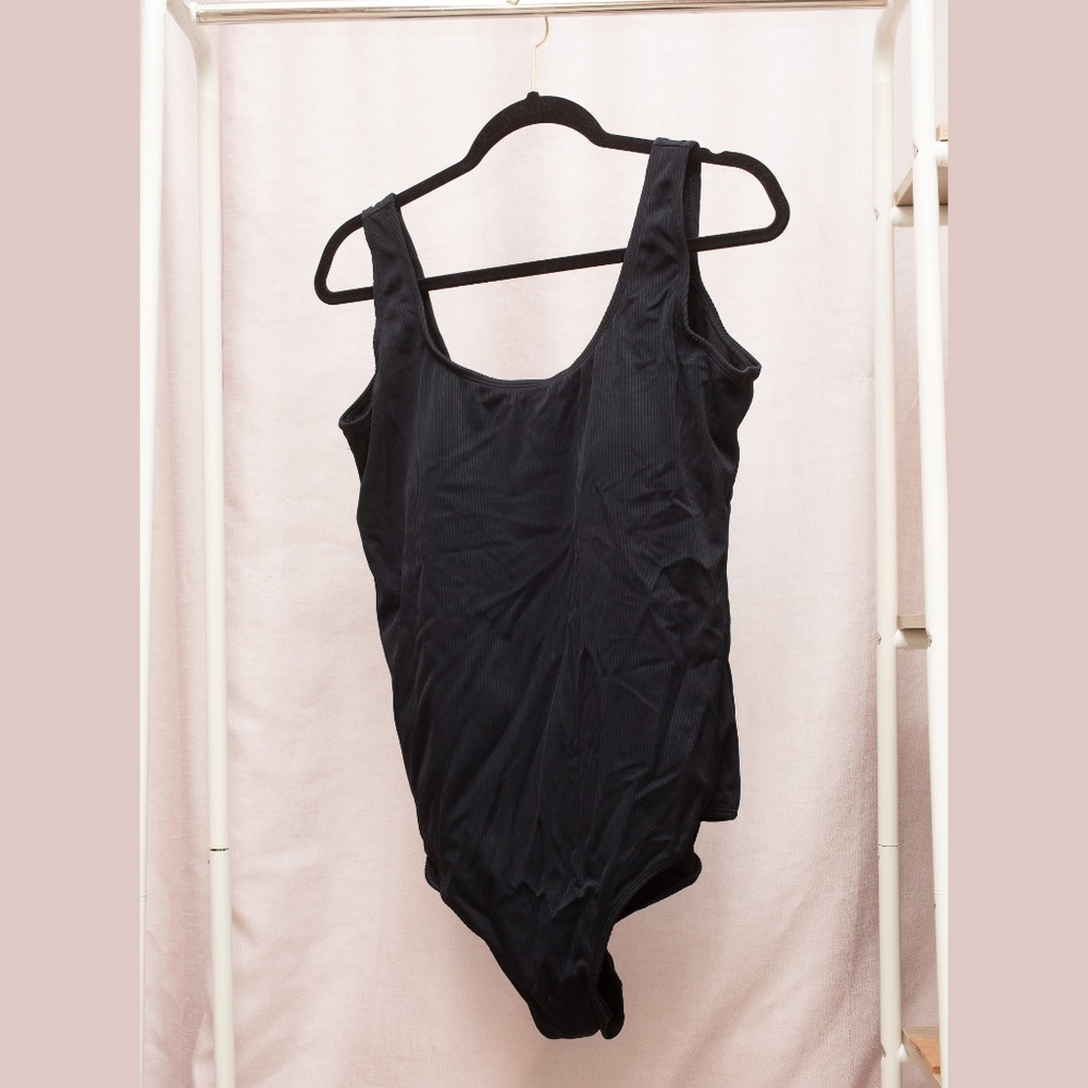 Catalina Black Ribbed One Piece Bathing Suit w/ Built in Bra Chest support